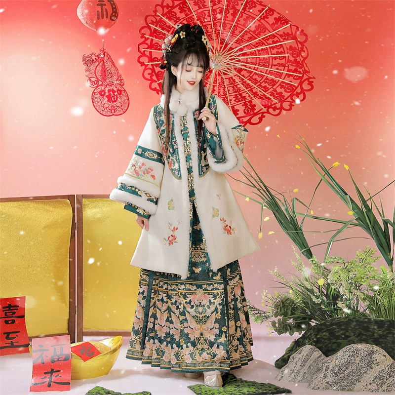 Hanyu Kui_Songdie Ming династия ханфу женщины 2025 новый оригинал зимняя тяжелая пряная длинная накидка лошадиного лица юбка древний костюм