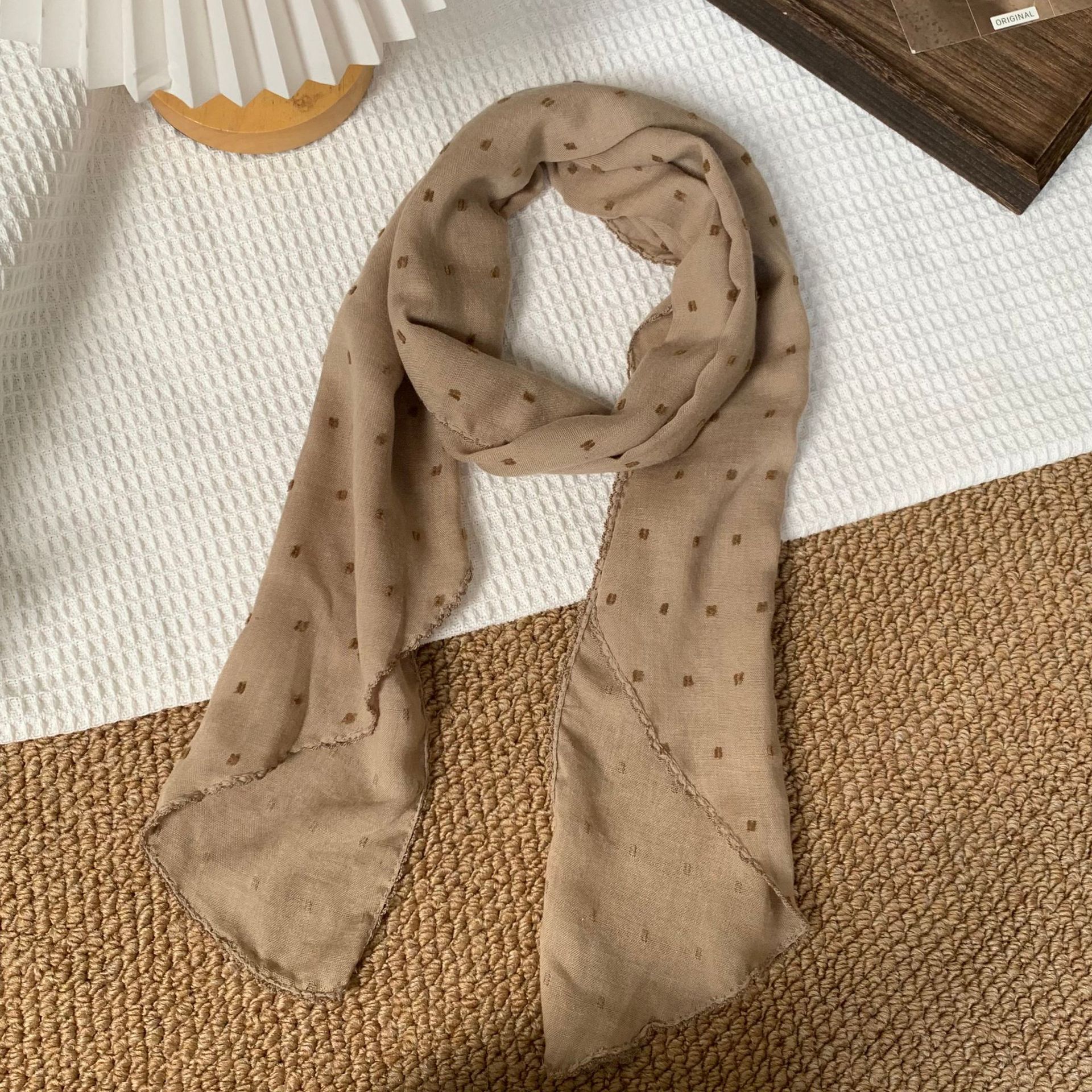 Pañuelo de seda de lino de algodón con lunares pequeños para mujer, versión coreana de la nueva moda, bufanda de seda de todo fósforo, bufanda pequeña, bolsa de atar multifuncional, bufanda de seda, cinturón para el cabello