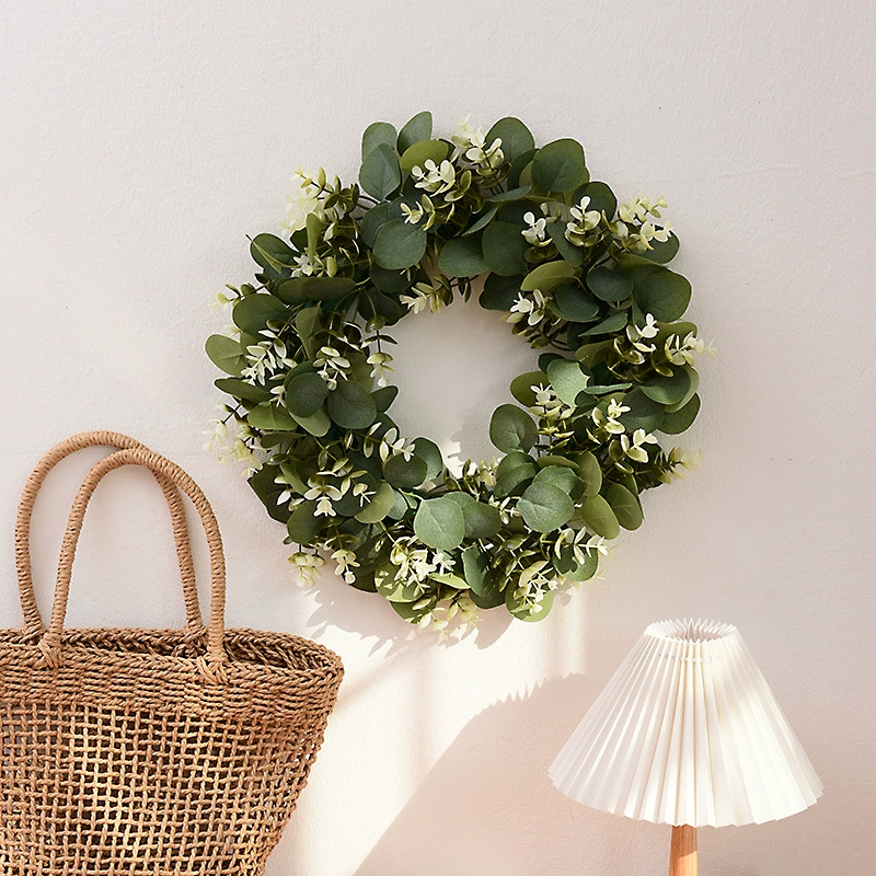 Wholesale wreath eucalyptus props cross-border door and window wreath home money grass ring hanging decoration manufacturer leaf simulation
