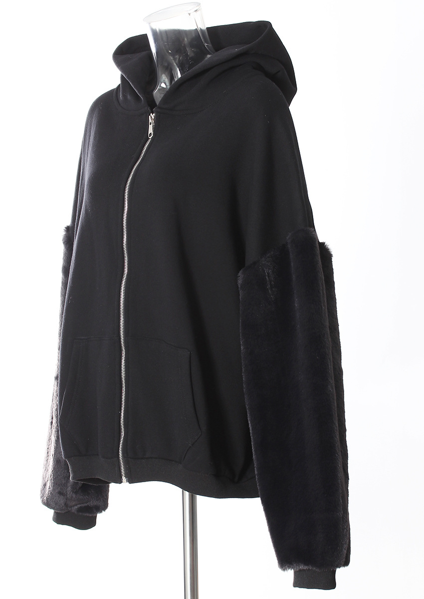 Winter Hooded Fleece lined Furry Sleeves Sweatshirt Women Idle Casual Loose Sleeve Length Cardigan Outerwear Top