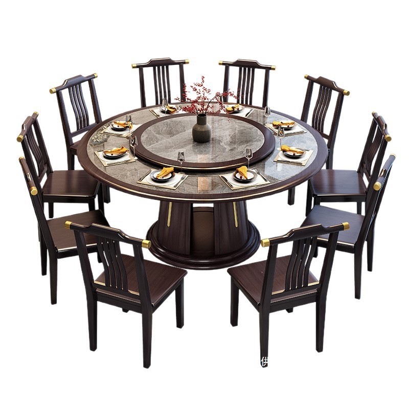 Fábrica directa de madera maciza tabla de roca mesa y silla de comedor combinación 2026 nuevo hotel redondo gran mesa redonda para el hogar 10 personas