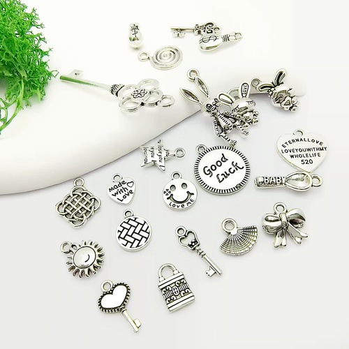 New Product Mixed 22 Styles of Silver Pendant Bracelet Necklace Alloy Small Charms DIY Handmade Accessory