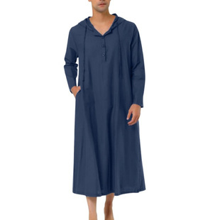 2023 cross-border foreign trade AliExpress Arab style simple long men's hooded shirt Muslim robe men