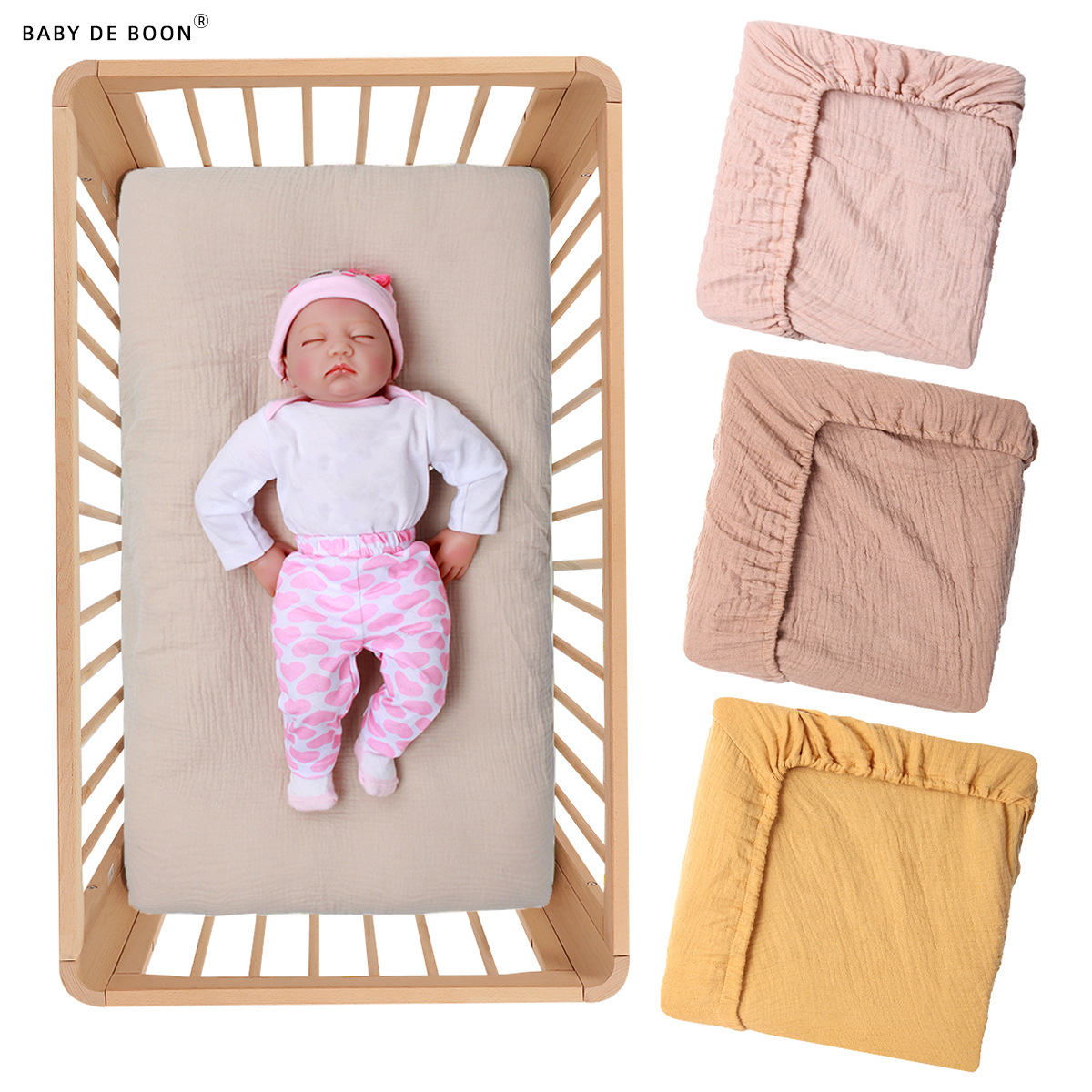 CPC cotton wrinkled cloth baby cotton yarn bed hat solid color crib bed hat double layer cotton yarn soft breathable bed sheet