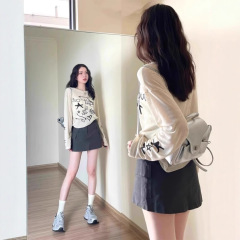 美式印花冰丝防晒罩衫长袖T恤女夏季设计感小众宽松空调罩衫上衣1