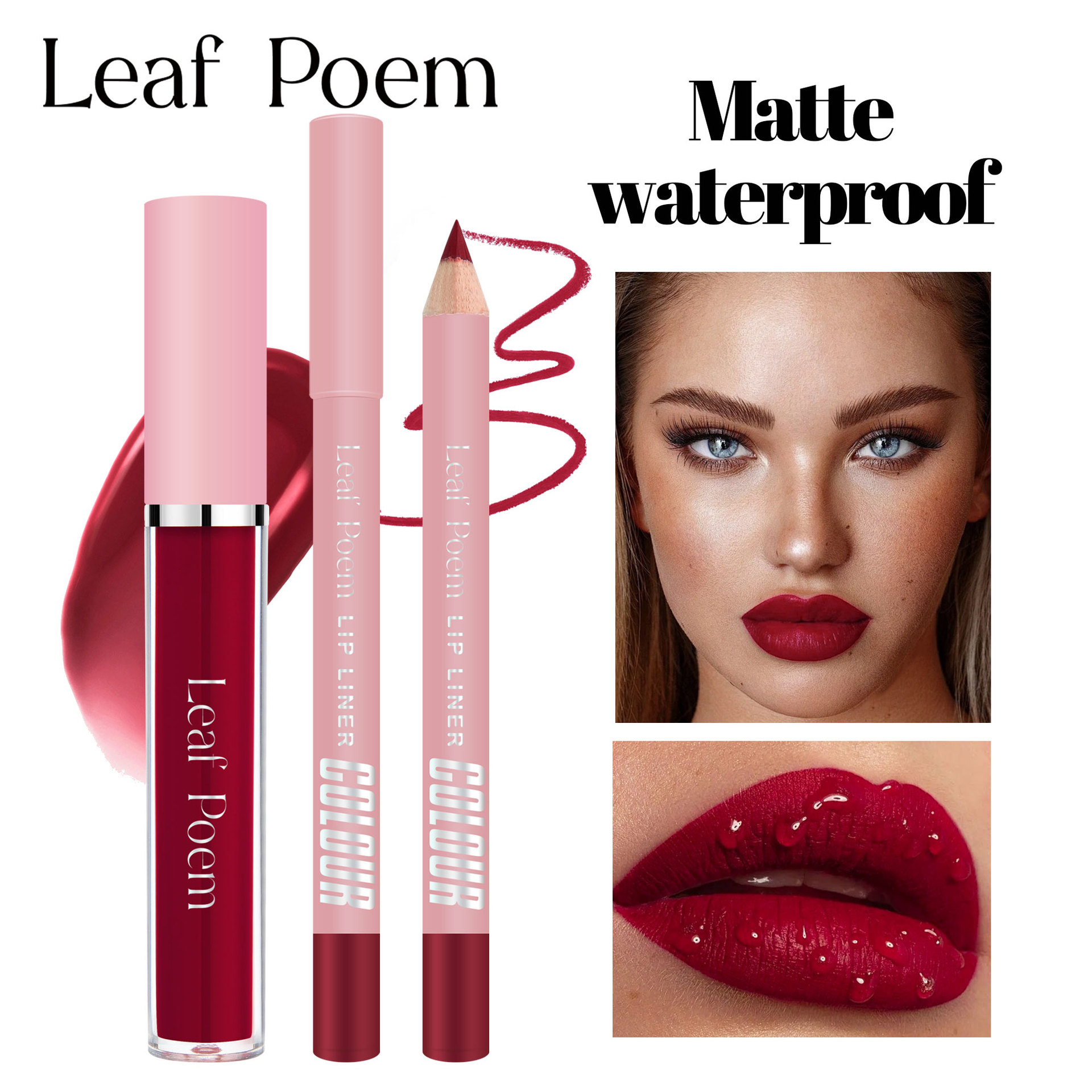 LEAF P0EM Maquillage Cross-Border Ensemble Gloss à Lèvres Mat Waterproof Non-Stick + Liner_voghion.com