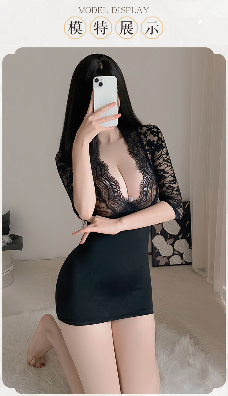 Lace Secretary Roleplay Costume Set with Purple Patent Mini Skirt and Thong — detail image 4