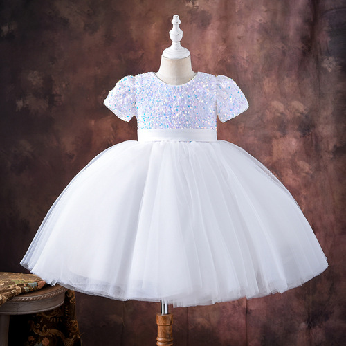  Children blue white pink sequined jazz dance dress girls paillete piano princess host solo singer preformance outfits birthday party gift dress ballet dance skirts for baby