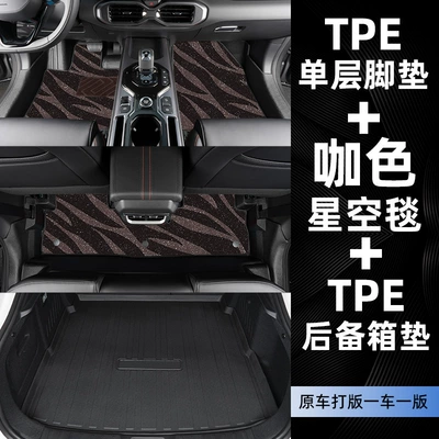 Guochao Champion Tpe Car Floor Mats Modelə uyğun ayaqaltı - haval-h6-24-25-models-fourth-generation-two-wheel-drive-tpe-foot-mat-coffee-color-starry-sky-blanket-trunk-mat