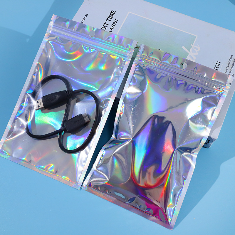 Laser ziplock bag, mobile phone case packaging bag, data cable plastic bag, colorful translucent sealing bag, jewelry sealing bag