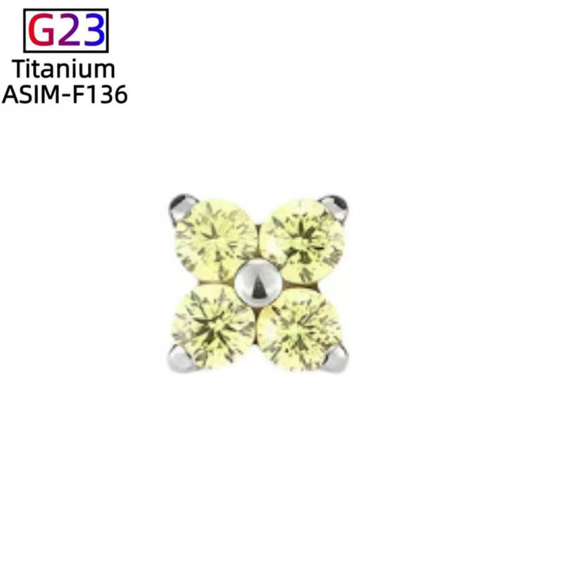F136 Titanium Four-Leaf Clover Earrings - Finely Carved Flower Earrings, G23 Titanium Alloy Piercing Jewelry for Cartilage Lip Nails Cochlear Nails detail image 11