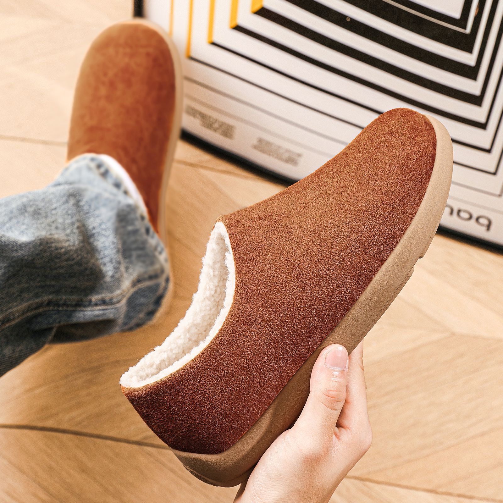 Zapatos de algodón otoño y invierno nuevos zapatos de borcado zapatos de hombre bolsas de cabeza Mueller zapatos de peluche pequeñas botas de nieve cálidas de patata
