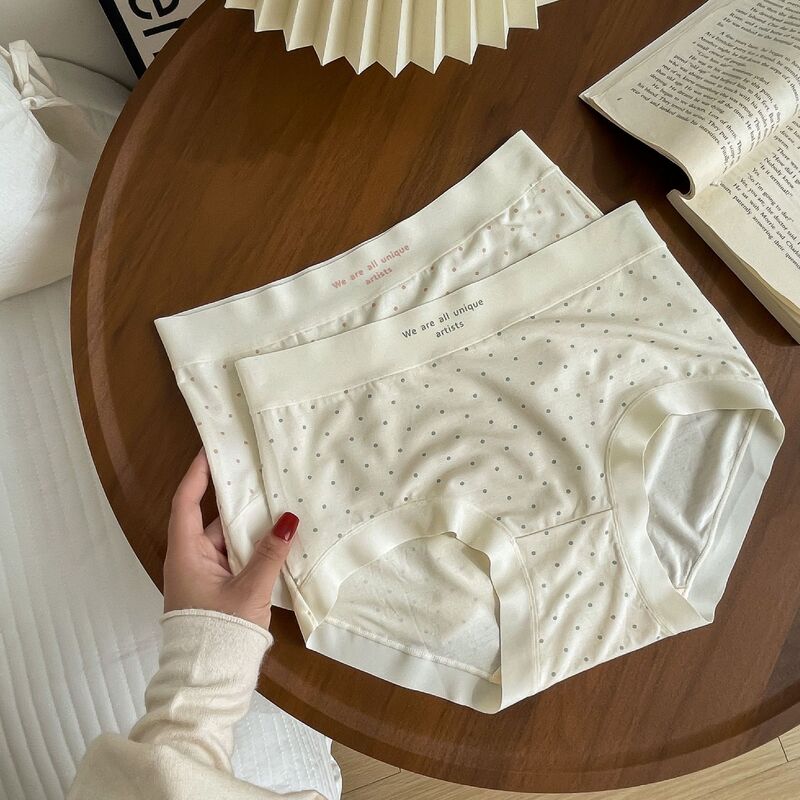 Japanese Modal Underwear Women's Striped Wave Dot Cute Girl Breathable Cotton Crotch Mid-Waist Non-marking Briefs for Women