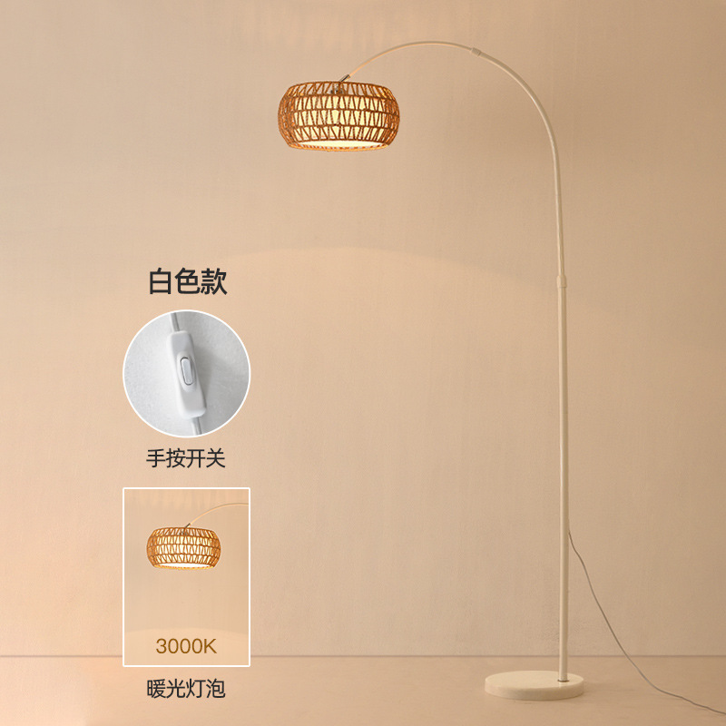 흰색 극 + 곡선형 손으로 짠 로프 갓 12W 따뜻한 전구