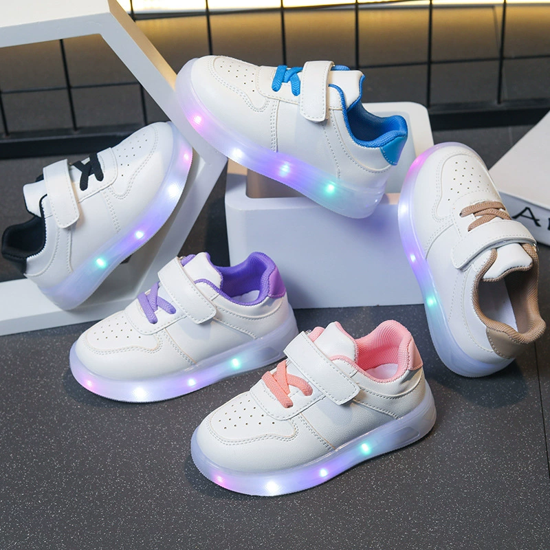 2025 обувь для мальчиков и девочек весна и осень с подсветкой детские повседневные низкие кроссовки для малышей маленькие белые туфли водонепроницаемые балетки