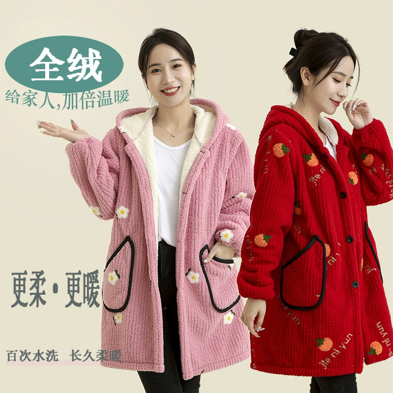 Пуховик Одежда для взрослых женщин Зимняя просо Бархатная утепленная куртка на флисовой подкладке Домашний сервис Кухня Рабочая одежда Фартук с длинным рукавом