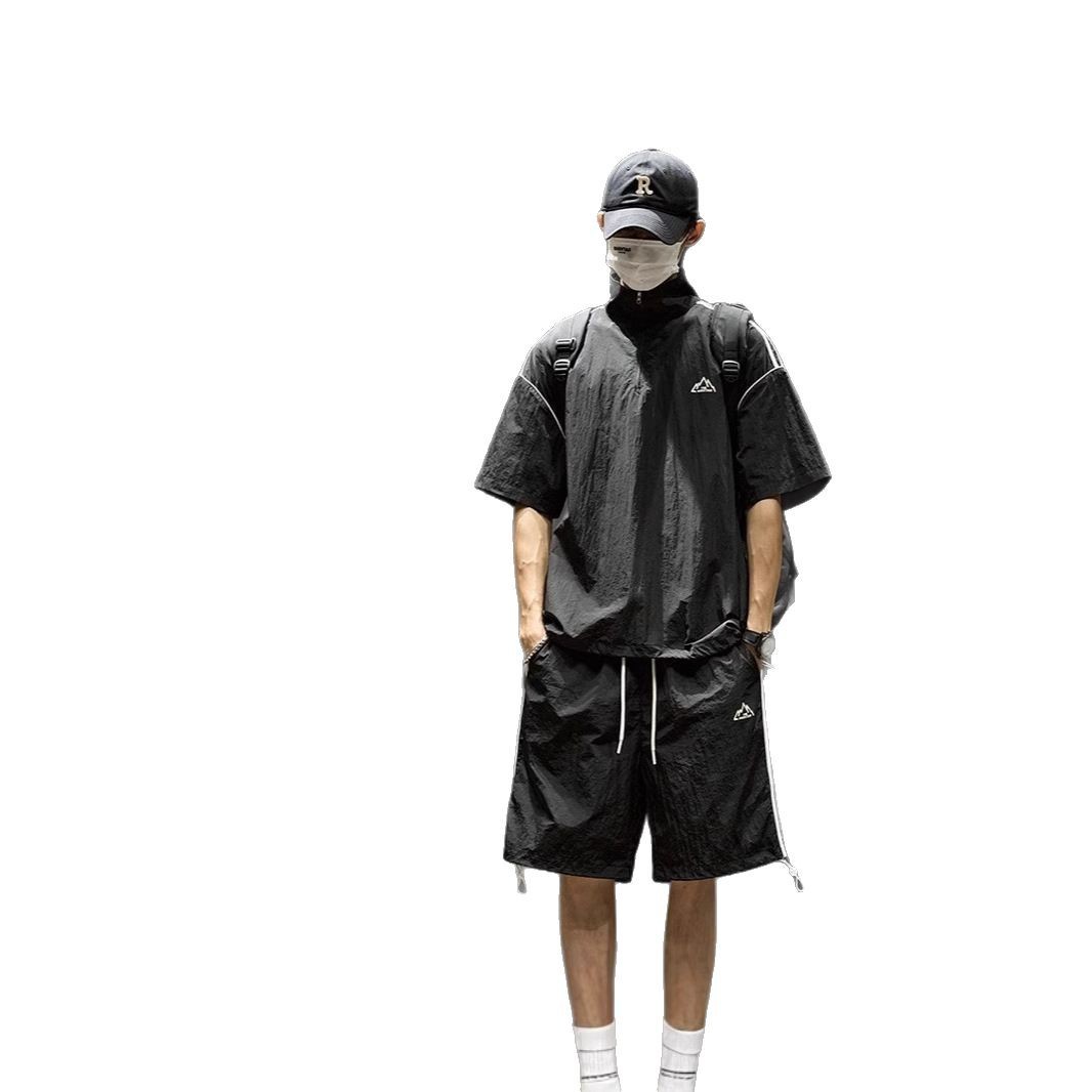 Ice Silk suit Men's Summer Thin Sports Leisure Wear Trendy Brand Short-sleeved Shorts Collocation Trendy Men's Wear