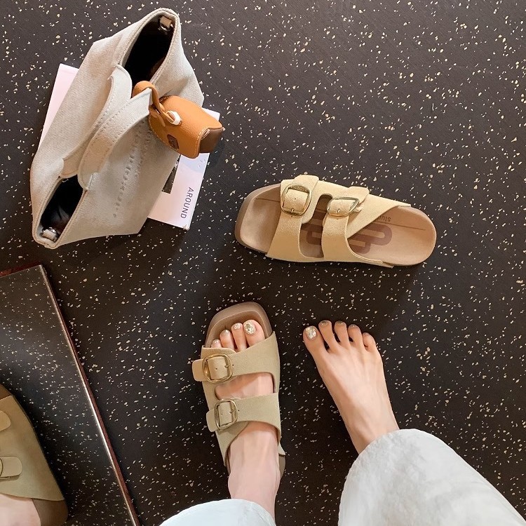 Grape Mom studiolee hebilla doble de una palabra 4,5 cm fondo grueso aumento Birken perezoso playa sandalias y pantuflas mujeres verano