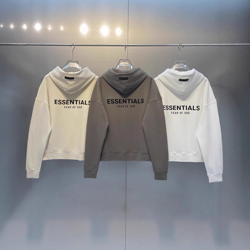 Ess Front and Rear Flocked Letters Fleece-Lined Top Trendy American High Street Loose Hooded Versatile Casual Sweatshirt