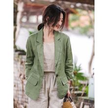 文艺复古亚麻小西装外套女薄款七分袖春夏新款棉麻休闲西服上衣