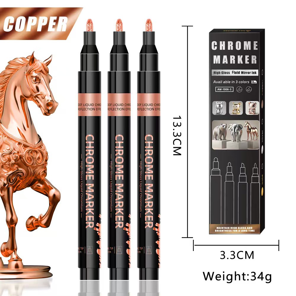 Chrome-Plated Pen, Electroplated Metal Marker Pen, Touch-Up Pen, Color Touch-Up Pen, Waterproof, Non-Fading Signature Pen, Metal Touch-Up Pen
