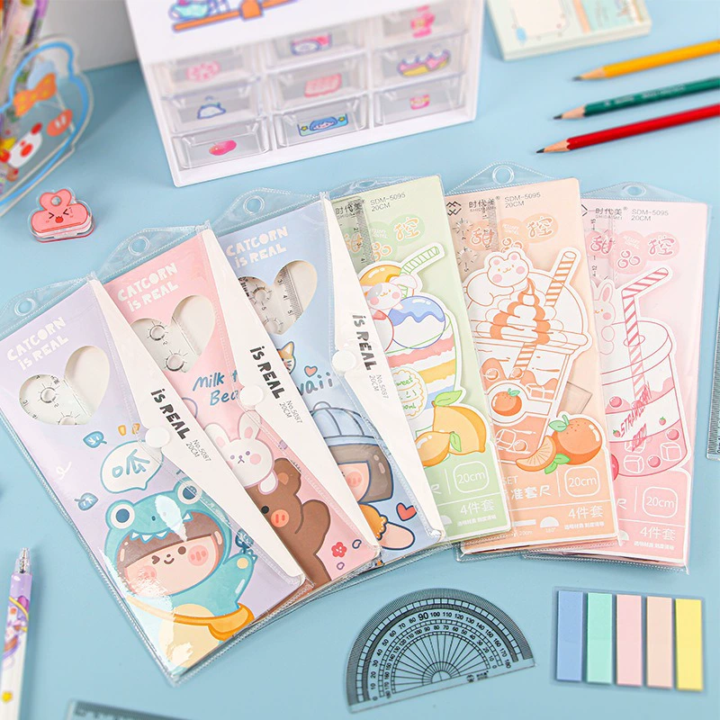 Ruler for students, children's teaching set, stationery, custom-made, 4 piece set