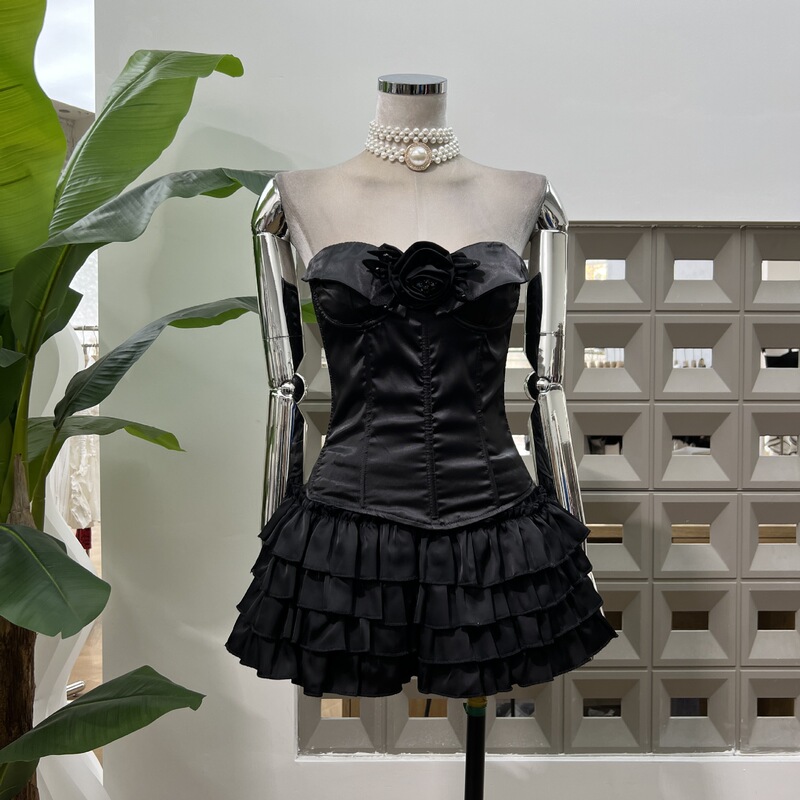 Summer Popular Thai Spice Girls Party Niche Lace-up Fish Bone Top Age-reducing Cake Anti-slip Skirt