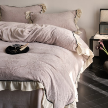 高端法式公主风花边牛奶绒四件套珊瑚绒冬季加厚保暖被套床上用品