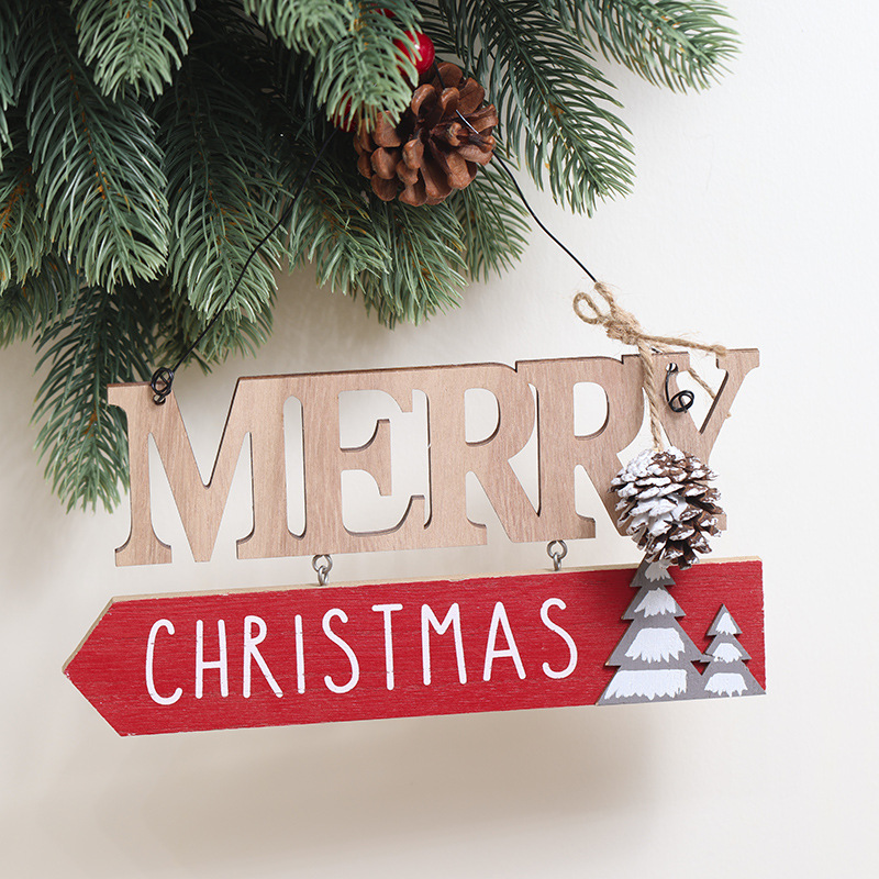 Ins madera tarjeta de bienvenida Inglés Feliz Navidad tarjeta de letras Navidad árbol de Navidad decoración creativa colgante colgante
