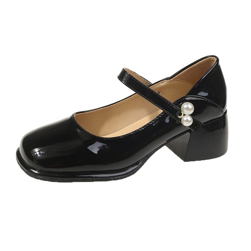 Mary Jane Little Leather Children's Summer 2024 Spring/Summer New Pearl Button Fairy Soft Thick Heel Shoes Girl_voghion.com