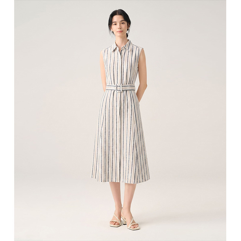 【Special Order】2026 Summer Cool Sleeveless Shirt Dress with Belt and Striped Design, Mid-Length Dress 【Special Order】2026 Summer Cool Sleeveless Shirt Dress with Belt and Striped Design, Mid-Length Dress