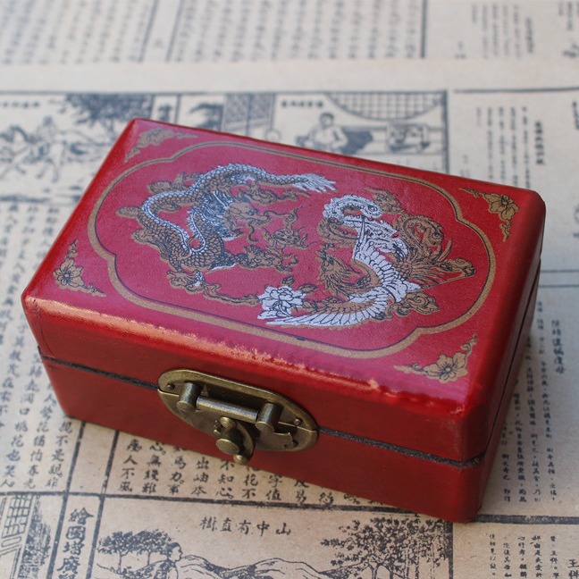 复古首饰盒仿古收纳盒古香古色木盒龙凤图案礼品包装盒健身球盒