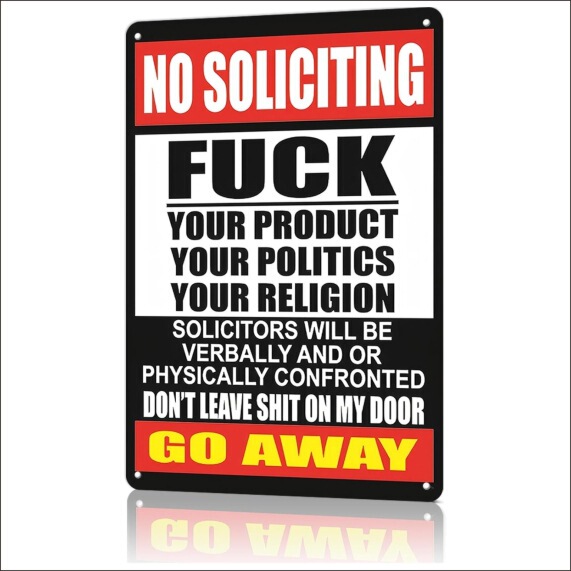 Funny No Soliciting Sign House Humorous "Go Away" - Front Door Metal Sign Poster Wall Art