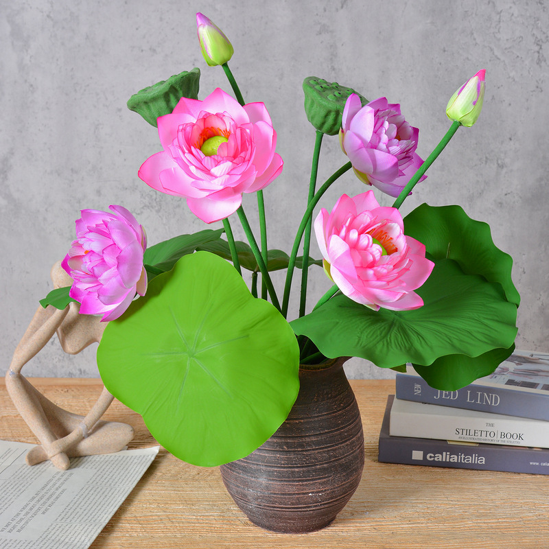 7 Artificial Lotus Flowers with Stems, Lotus Leaves, Lotus Buds, Lotus Pods, Chinese-Style Pastoral Style, Buddhist Temple Decoration, Direct Supply from the Flower Factory