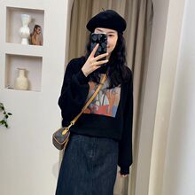 慵懒洋气复古女装圆领长袖卫衣2025年秋季新款小个子穿搭短款上衣