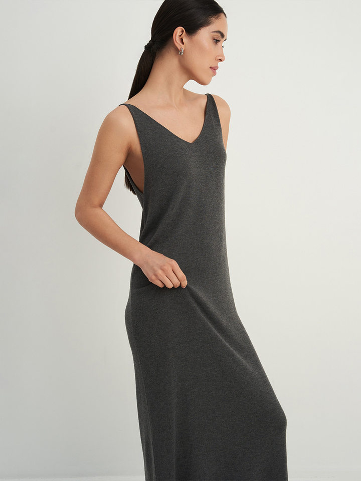 Bộ đầm dài kèm áo cardigan dệt kim dài tay nữ — Màu cà phê đậm, Màu hồng, Màu trắng, Màu xám chi tiết 109