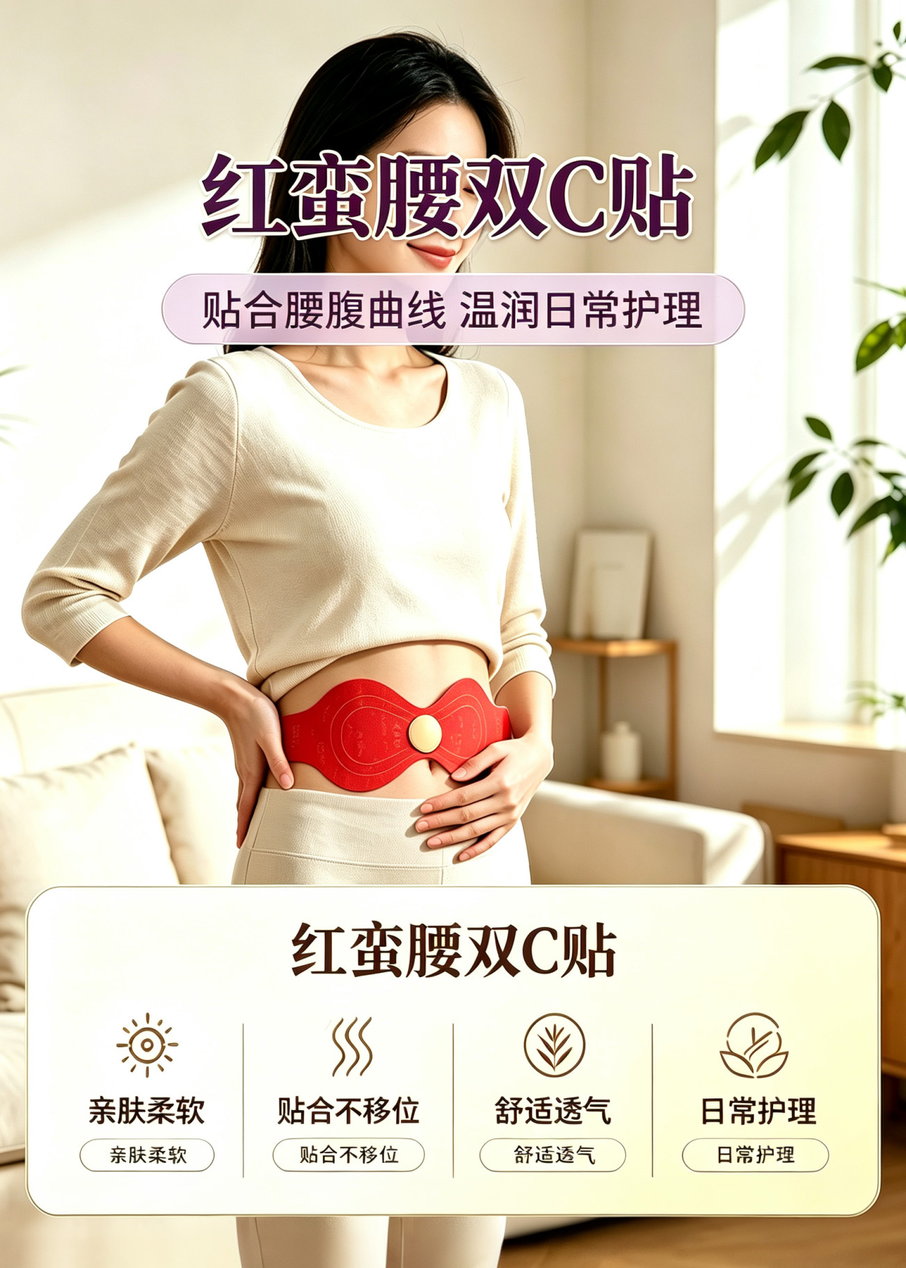 Custom Red Slim Waist Double C Herbal Navel Patch Mugwort Moxibustion Belly Sticker Ai Cao Tie key features