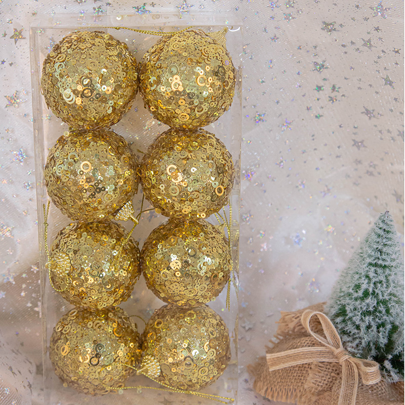En stock decoraciones de Navidad 6cm de oro de espuma de copo de nieve de Navidad Bola 8 piezas en caja de árbol de Navidad bola colgante al por mayor