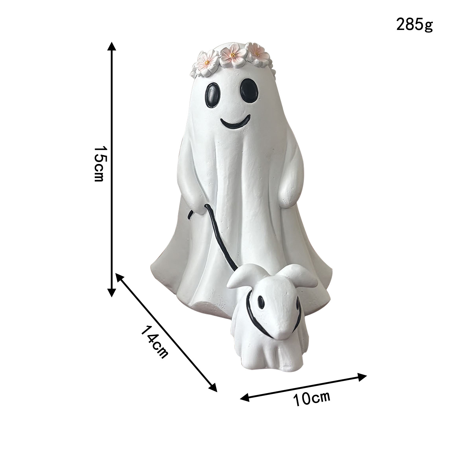 Adornos de paseador de perro fantasma de resina de Halloween Adornos de jardín para el hogar Decoración de terror fantasma Adornos de perro fantasma