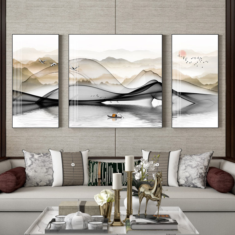 Modern Simple Living Room Decoration Landscape Painting New Chinese Background Wall Hanging Painting Atmospheric Light Luxury Sunrise Triptych Modern Simple Living Room Decoration Landscape Painting New Chinese Background Wall Hanging Painting Atmospheric Light Luxury Sunrise Triptych