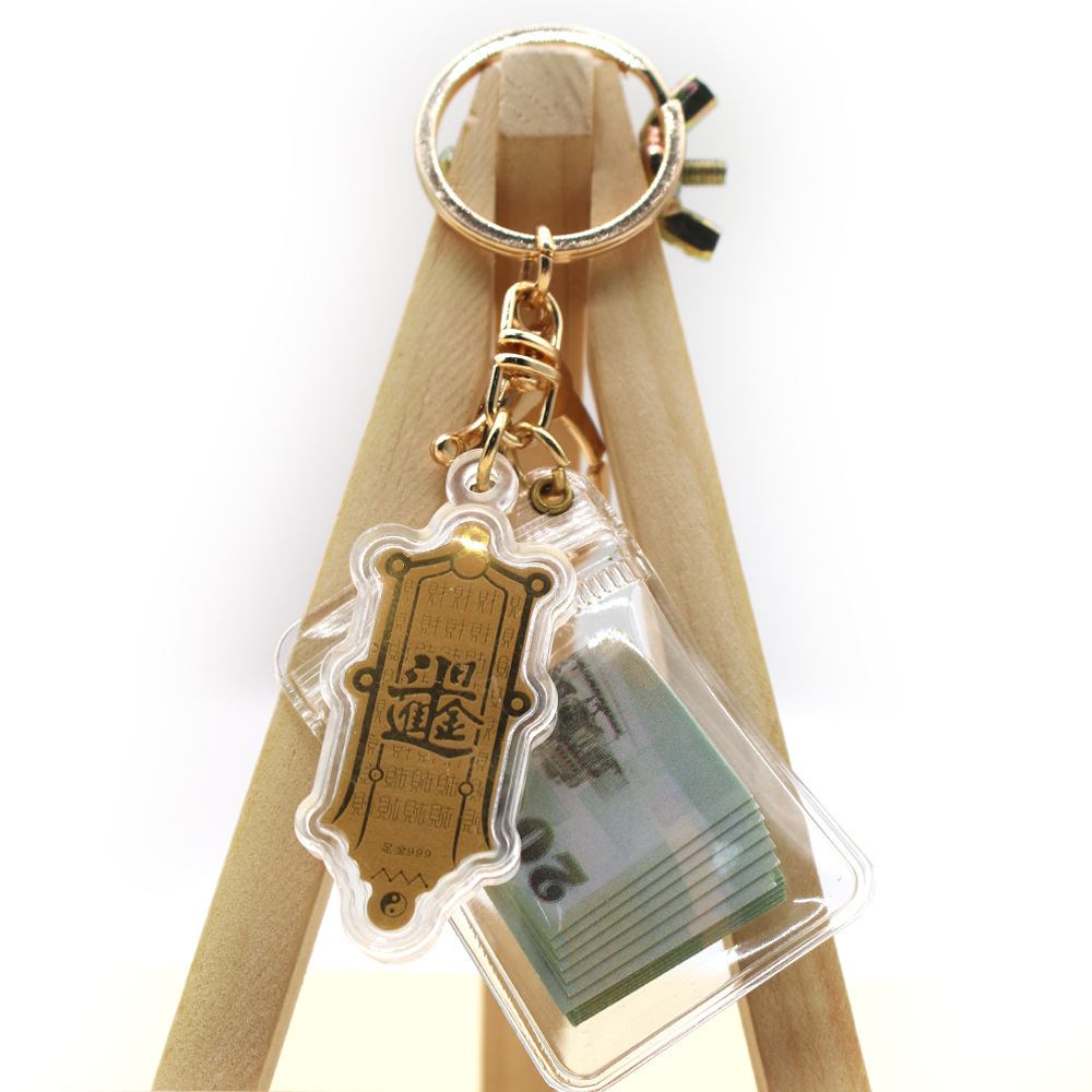 Simulación de dólar de Taiwán, dólar estadounidense, libra, won coreano, moneda indonesia, llavero, colgante de billetes de papel, medalla de oro, colgante de barra de oro, máquina de bebé