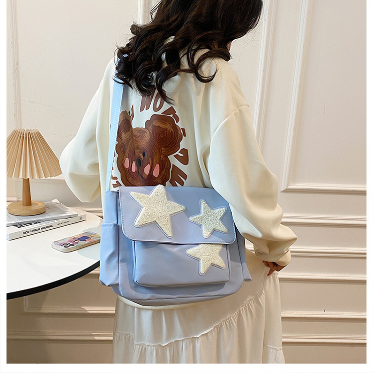 Cross-border wholesale large-capacity five-pointed star canvas single-shoulder bag, cute school style crossbody bag, student commuting bag for classes undefined