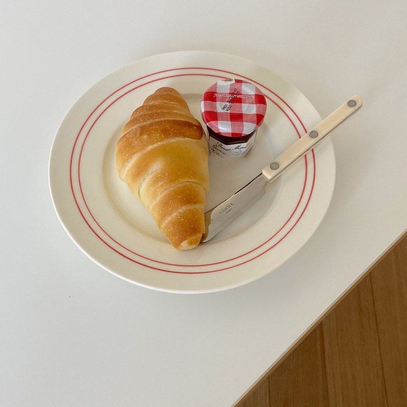 Ins Korean Simple Red Double Line Blue Double Line Plate Dinner Plate Salad Plate Dessert Plate Blogger Same Style
