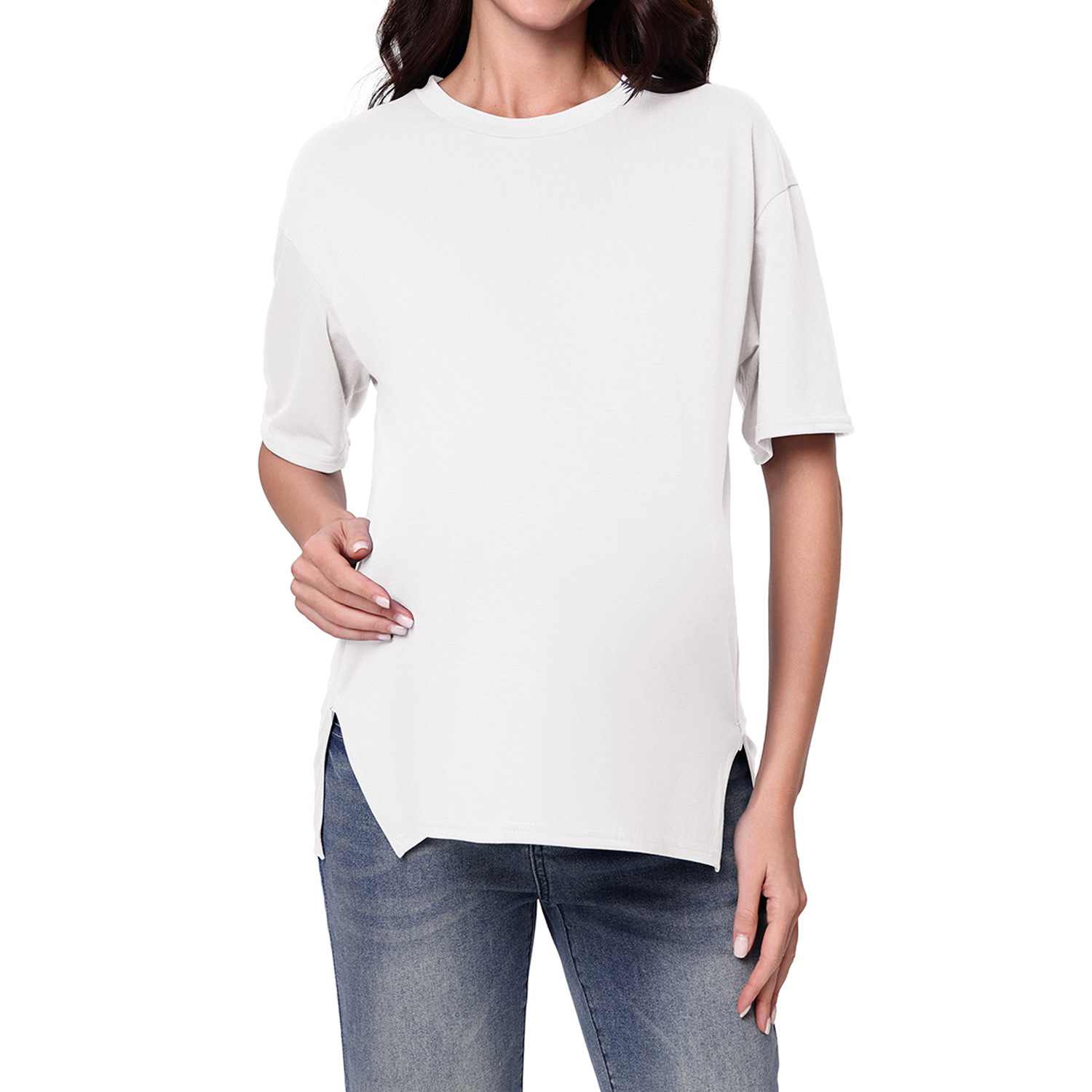Maternity Nursing Top With Zipper Short Sleeves For Spring Summer_voghion.com
