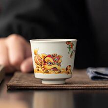草木灰国潮醒狮茶杯陶瓷家用喝茶杯子中国风主人杯泡茶杯功夫茶具