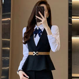 黑色马甲套装女秋工作服酒店前台工装空姐制服珠宝店职业坎肩正装