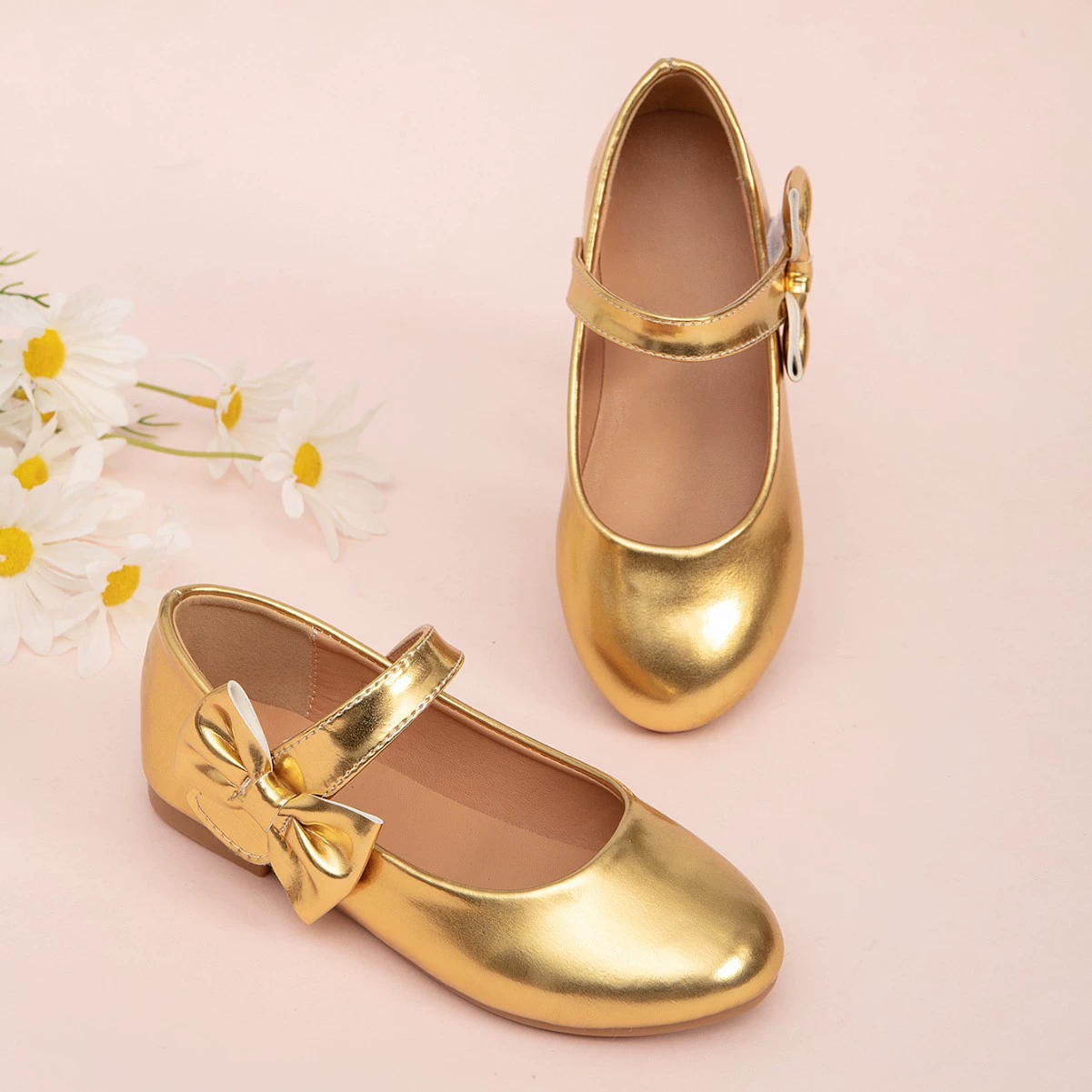 Golden fashionable comfortable shoes for princess with bow, (Cross-border trading), soft sole