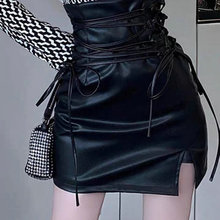 Gothic Pencil Skirt Woman Pu Hippie Mini Leather Punk Lace U