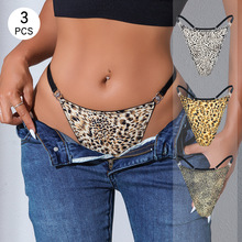 欧美尺码一片式无痕女士内裤 性感舒适透气豹纹低腰丁字裤细腰带