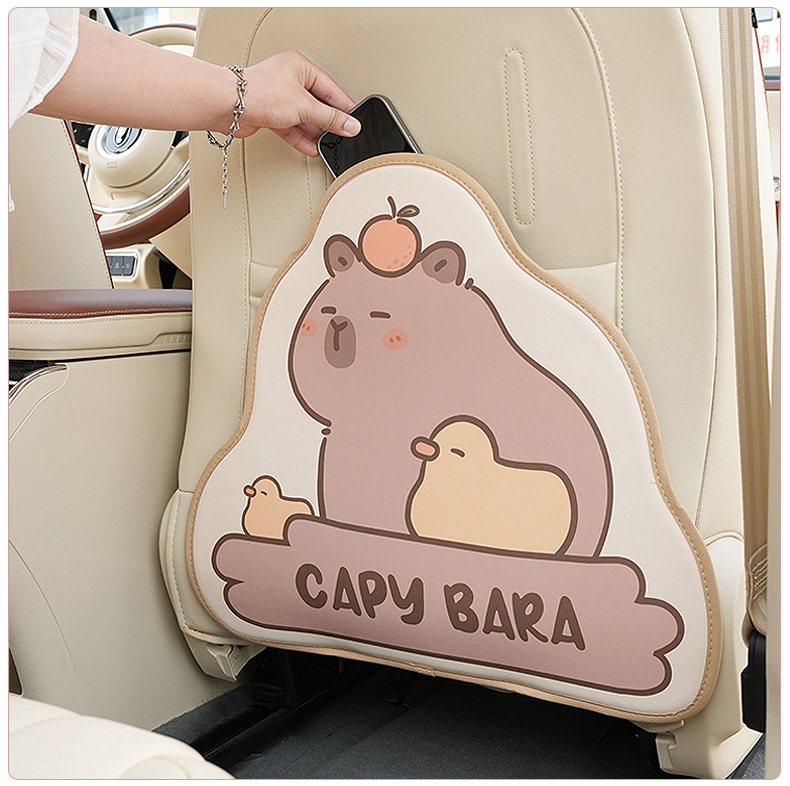 Cartoon Capibara Car Seat Back Anti-Kick Pad Leather Wear-Resistant Anti-Dirt Car Rear Seat Protection Pad Be H